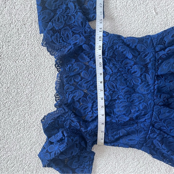 Elegant Navy Blue Lace floral Dress size S - Picture 5 of 10